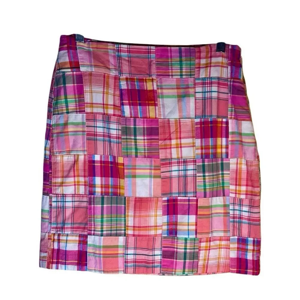 Talbots Pink Madras Patchwork Plaid Skirt Size 2P
